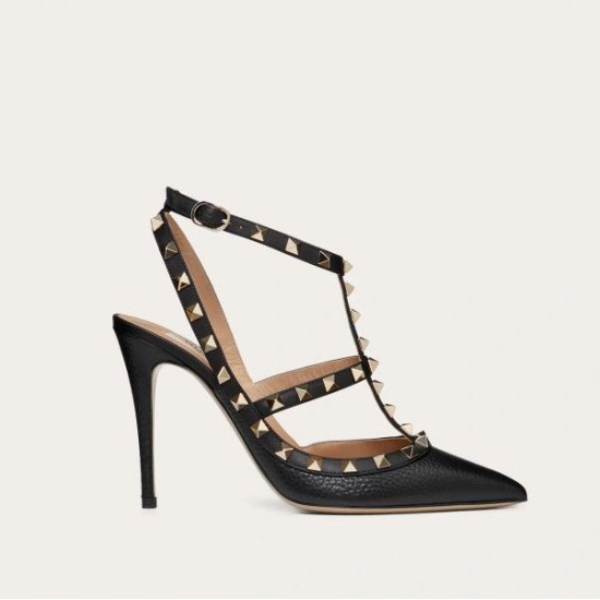 VALENTINO ESCARPINS À BRIDES ROCKSTUD EN CUIR DE VEAU GRAINÉ. TALON : 100 MM# style ZW2S0393VCE0NO