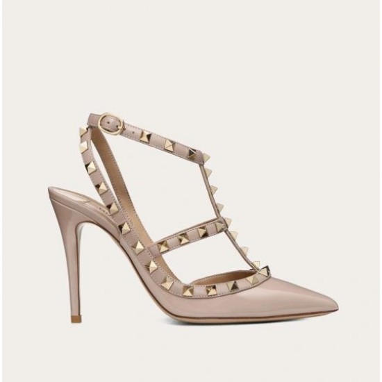 VALENTINO ESCARPINS ROCKSTUD VERNIS À BRIDES EFFET CAGE. TALON : 100 MM # style ZW2S0393VNWP45