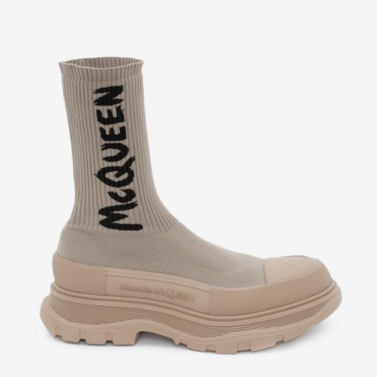 Alexander Mcqueen Men's McQueen Graffiti Knit Tread Slick Boot in Beige #  style 705671W4TV19787