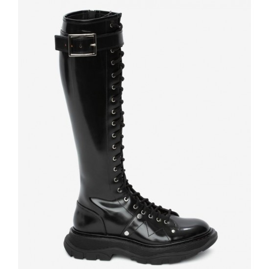 Alexander Mcqueen Women's Tread Slick Boot in Black/silver #  style 595466WHZ811081