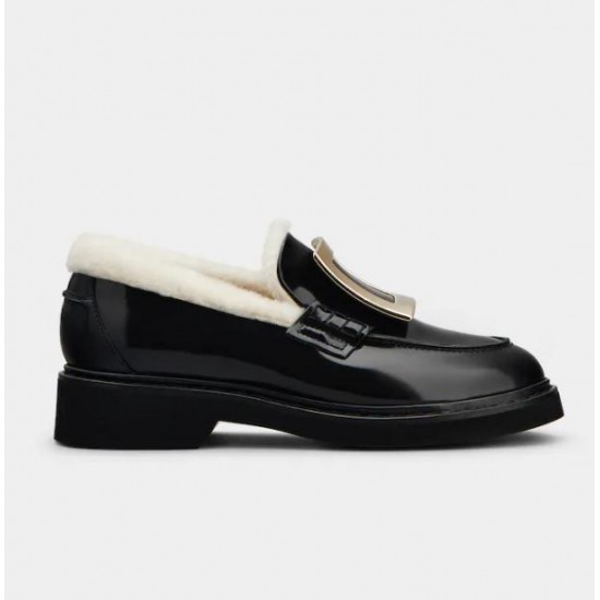 Roger Vivier  Viv' Rangers Metal Buckle Fur Loafers in Patent Leather #  style RVW54832050RB708CE