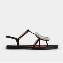 Roger Vivier  Viv' Choc Strass Buckle Thong Sandals in Leather  #  style RVW66332990BSSB999