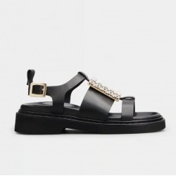 Roger Vivier  Viv' Rangers Strass Buckle Sandals in Leather  #  style  RVW64031470D90B999