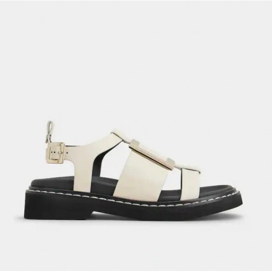 Roger Vivier  Viv' Rangers Metal Buckle Sandals in Leather  #  style  RVW64031520BSSC019