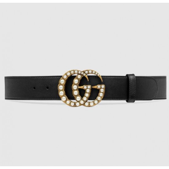 GUCCI Leather belt with pearl Double G # style  453260