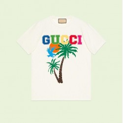 GUCCI Decorated with Gucci palm print knitted cotton T-shirt #style 548334-2