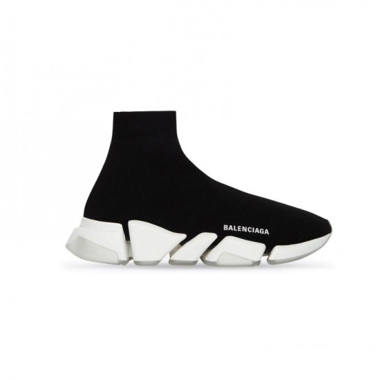 Balenciaga WOMEN'S SPEED 2.0 RECYCLED KNIT TRAINERS WITH TRANSPARENT SOLE IN BLACK/WHITE # style 654045W2DI21091