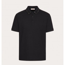 VALENTINO COTTON PIQUÉ POLO SHIRT WITH BLACK UNTITLED STUDS #style VMH01K952_0NO