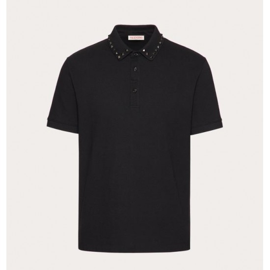 VALENTINO COTTON PIQUÉ POLO SHIRT WITH BLACK UNTITLED STUDS #style VMH01K952_0NO