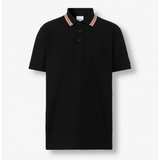 BURBERRY Icon Stripe Collar Cotton Piqué Polo Shirt #style 80537731