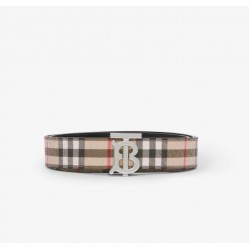 BURBERRY  Check and Leather Reversible TB Belt  # style  ‎80525311